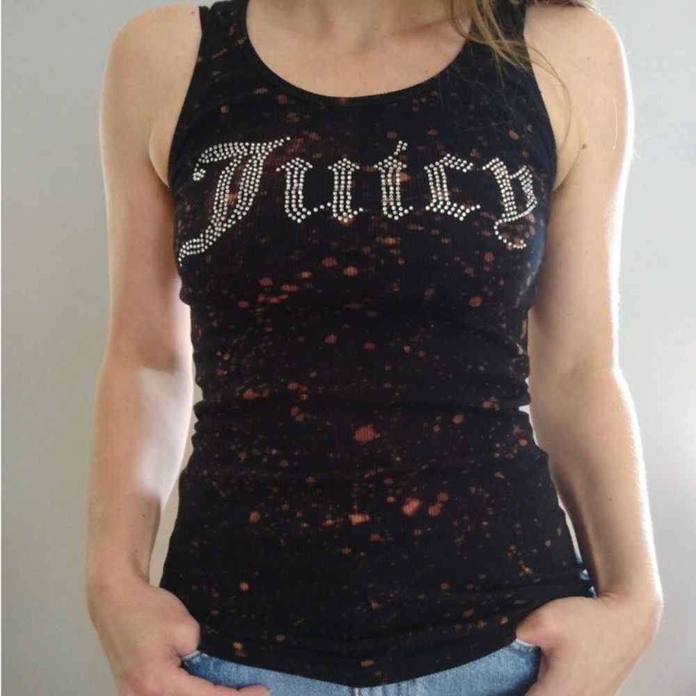 Juicy Couture Rhinestone Logo Black Splattered Tank
